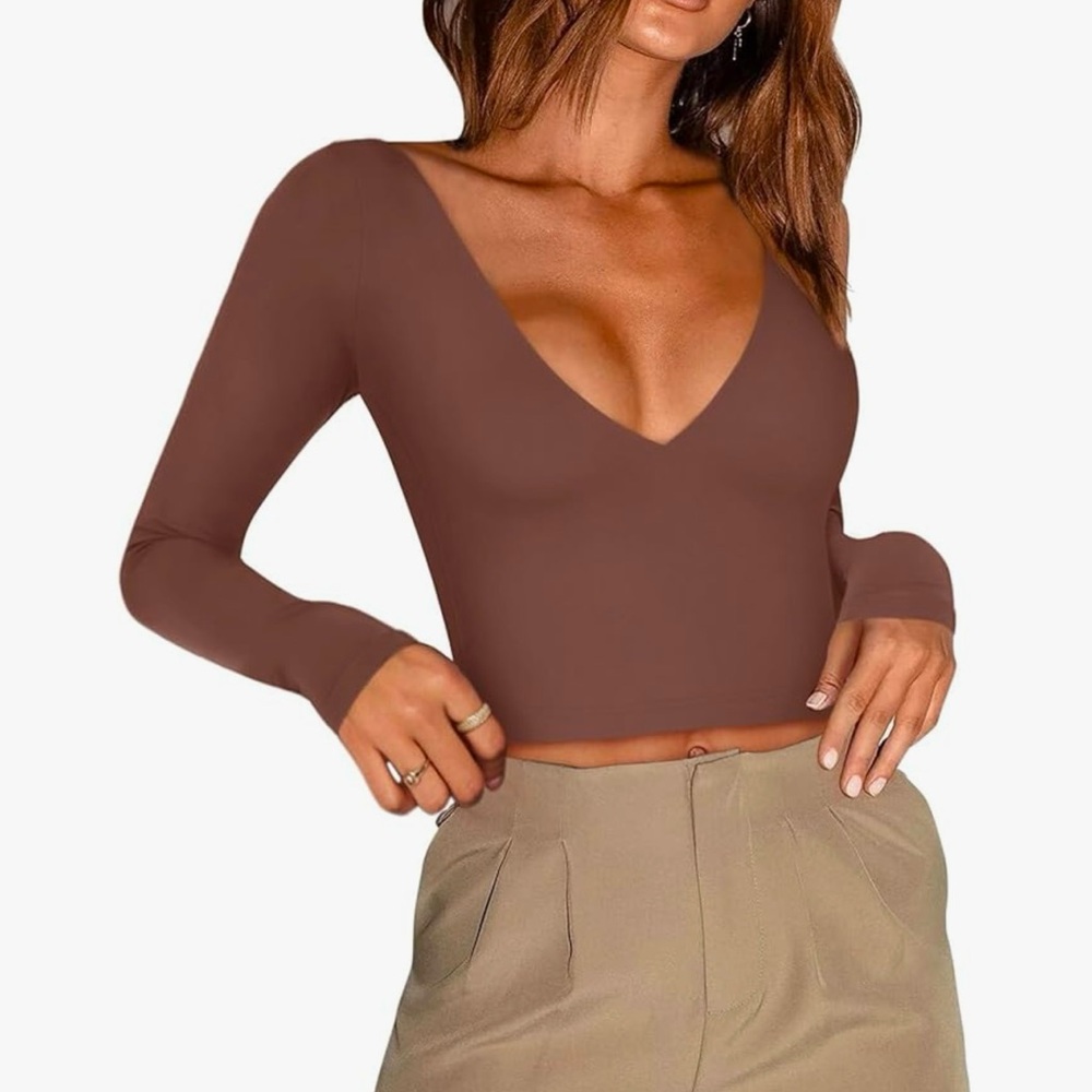 Brown vneck crop top size xl